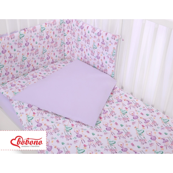 Bedding set 5-pcs bumper cases mosquito-net - ballerinas lilac