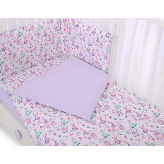 Bedding set 5-pcs bumper cases mosquito-net - ballerinas lilac