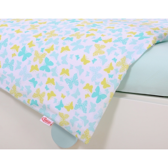 Bedding set 5-pcs bumper cases mosquito-net - blue butterflies
