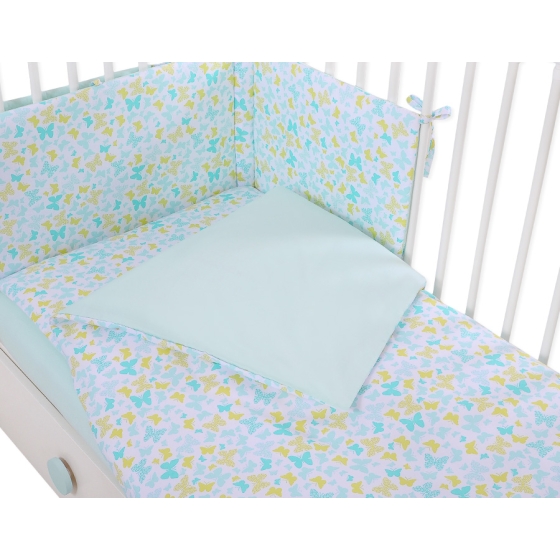Bedding set 5-pcs bumper cases mosquito-net - blue butterflies