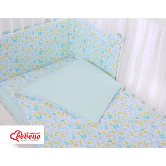 Bedding set 5-pcs bumper cases mosquito-net - blue butterflies