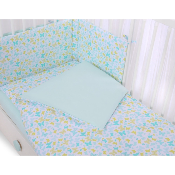 Bedding set 5-pcs bumper cases mosquito-net - blue butterflies