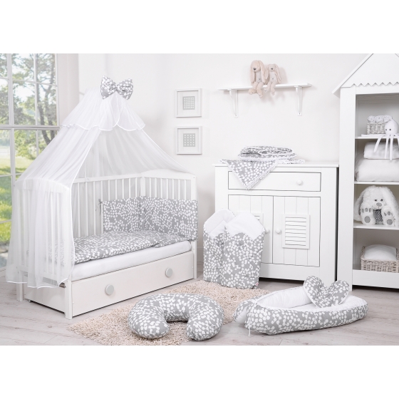 Bedding set 5-pcs bumper cases mosquito-net - bubbles gray