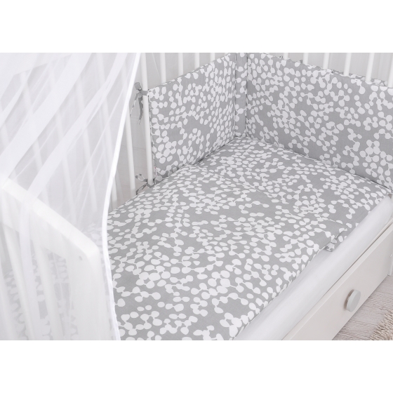 Bedding set 5-pcs bumper cases mosquito-net - bubbles gray