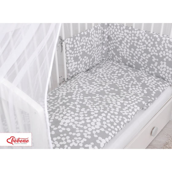 Bedding set 5-pcs bumper cases mosquito-net - bubbles gray