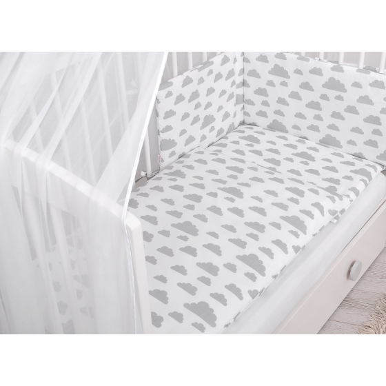 Bedding set 5-pcs bumper cases mosquito-net - clouds gray