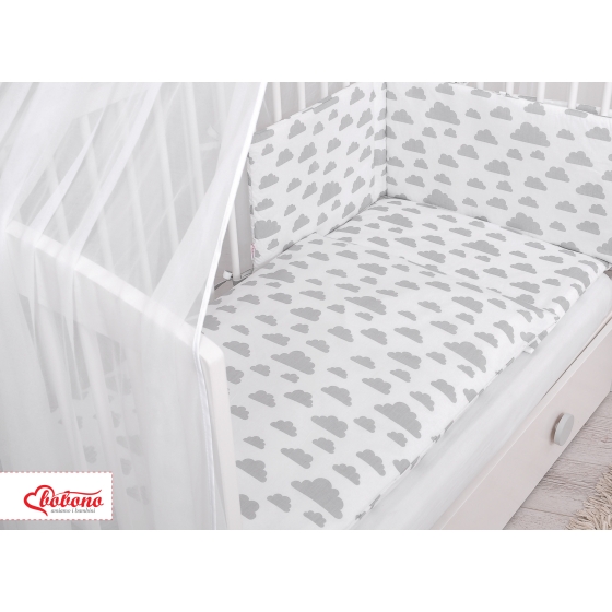 Bedding set 5-pcs bumper cases mosquito-net - clouds gray
