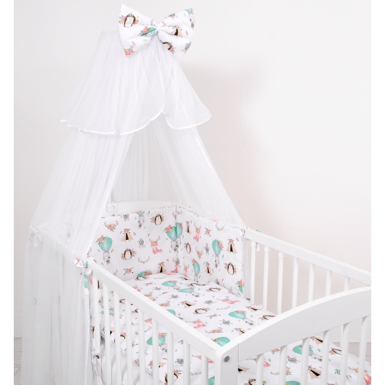 Bedding set 5-pcs bumper cases mosquito-net - foxes beige