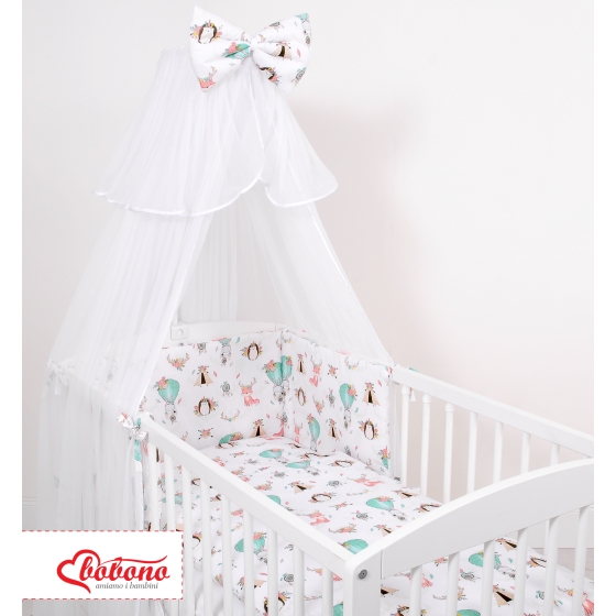 Bedding set 5-pcs bumper cases mosquito-net - foxes beige