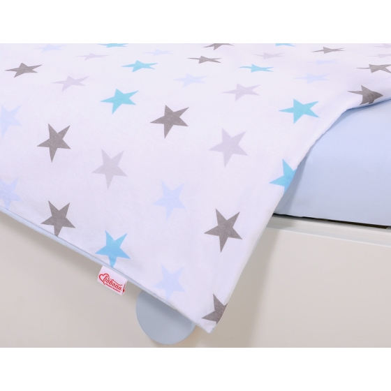 Bedding set 5-pcs bumper cases mosquito-net - gray -blue stars