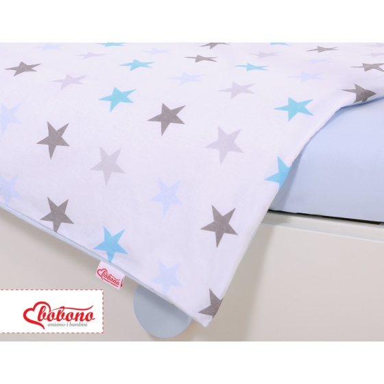 Bedding set 5-pcs bumper cases mosquito-net - gray -blue stars