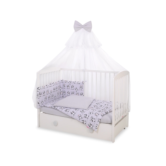Bedding set 5-pcs bumper cases mosquito-net - gray panda