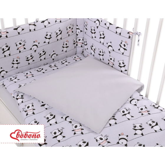 Bedding set 5-pcs bumper cases mosquito-net - gray panda