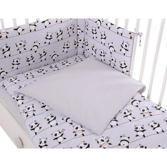 Bedding set 5-pcs bumper cases mosquito-net - gray panda