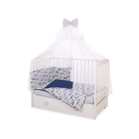 Bedding set 5-pcs bumper cases mosquito-net - gray rabbits