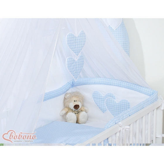 Bedding set 5-pcs bumper cases mosquito-net- Hanging Hearts blue checkered