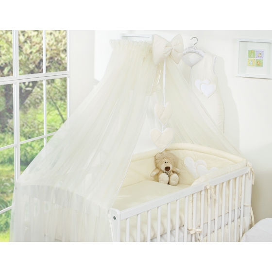 Bedding set 5-pcs bumper cases mosquito-net- Hanging Hearts cream