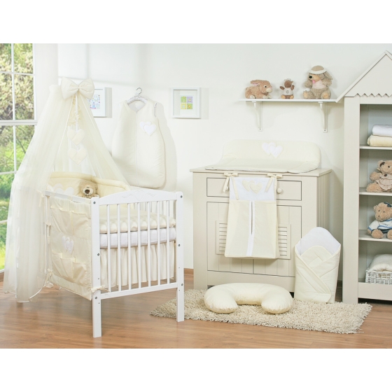 Bedding set 5-pcs bumper cases mosquito-net- Hanging Hearts cream