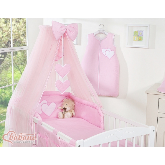 Bedding set 5-pcs bumper cases mosquito-net- Hanging Hearts pink