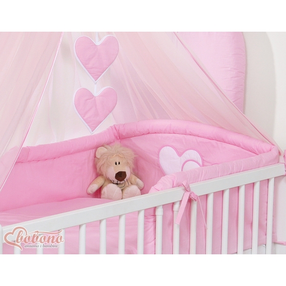 Bedding set 5-pcs bumper cases mosquito-net- Hanging Hearts pink