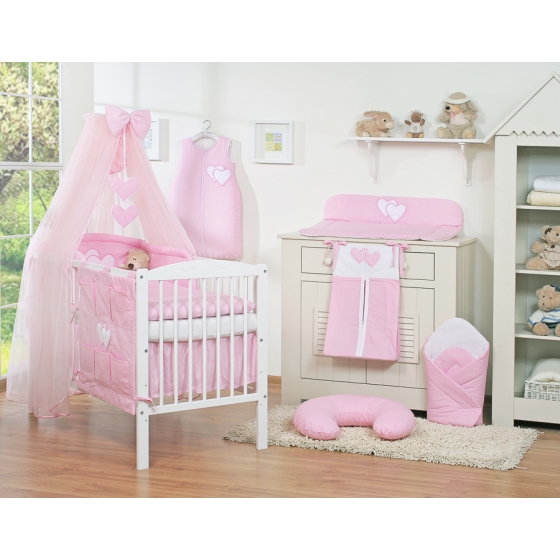 Bedding set 5-pcs bumper cases mosquito-net- Hanging Hearts pink