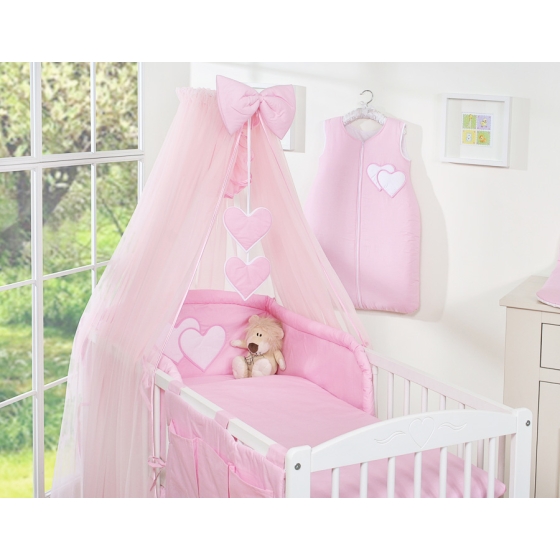 Bedding set 5-pcs bumper cases mosquito-net- Hanging Hearts pink