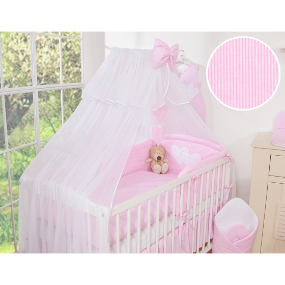 Bedding set 5-pcs bumper cases mosquito-net- Hanging Hearts pink stripes