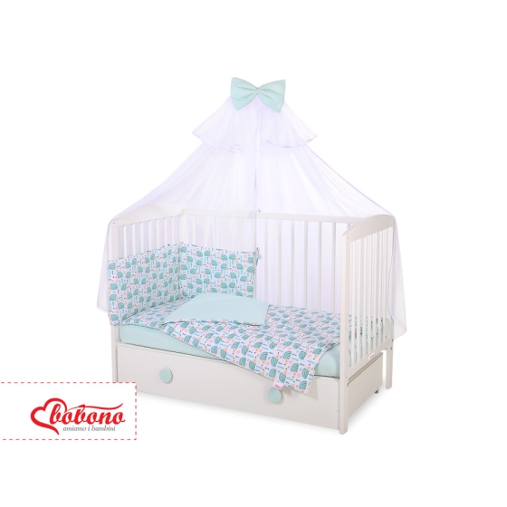 Bedding set 5-pcs bumper cases mosquito-net - hedgehogs mint