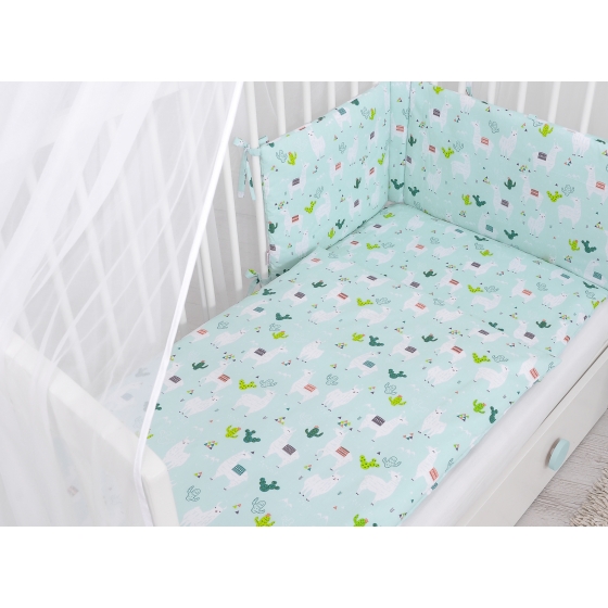Bedding set 5-pcs bumper cases mosquito-net - lama mint