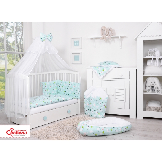 Bedding set 5-pcs bumper cases mosquito-net - lama mint