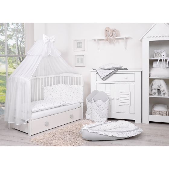 Bedding set 5-pcs bumper cases mosquito-net - mini gray stars