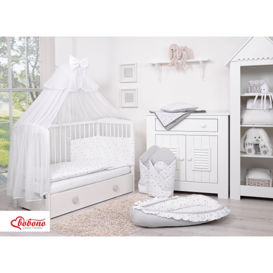 Bedding set 5-pcs bumper cases mosquito-net - mini gray stars