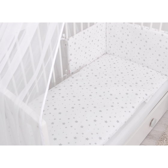 Bedding set 5-pcs bumper cases mosquito-net - mini gray stars