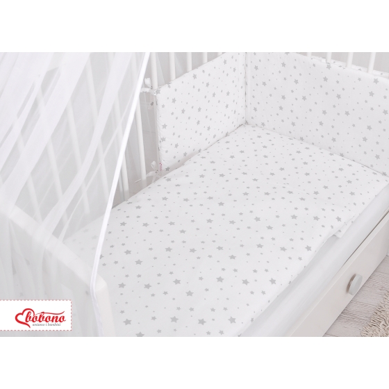 Bedding set 5-pcs bumper cases mosquito-net - mini gray stars