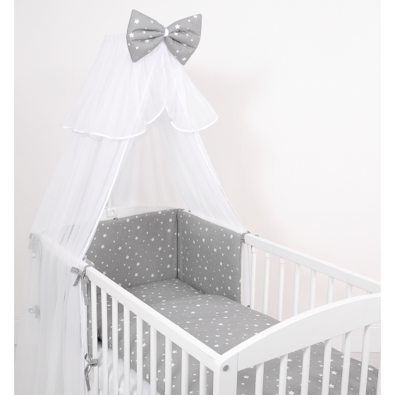 Bedding set 5-pcs bumper cases mosquito-net - mini stars white