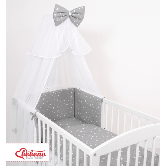 Bedding set 5-pcs bumper cases mosquito-net - mini stars white