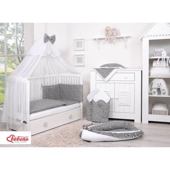 Bedding set 5-pcs bumper cases mosquito-net - mini stars white