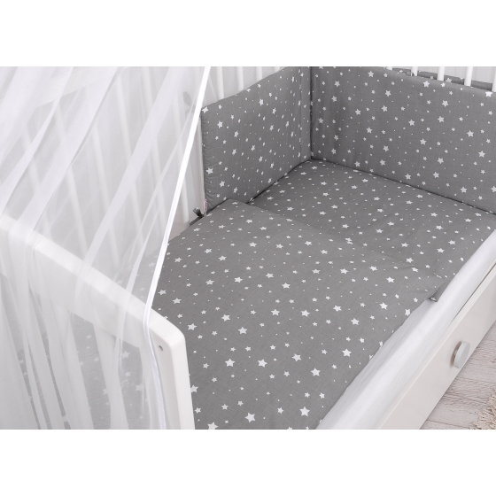 Bedding set 5-pcs bumper cases mosquito-net - mini stars white