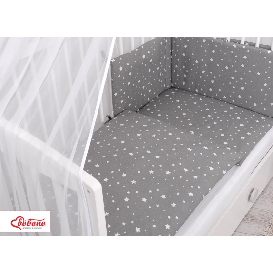 Bedding set 5-pcs bumper cases mosquito-net - mini stars white
