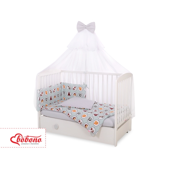 Bedding set 5-pcs bumper cases mosquito-net - mint animals