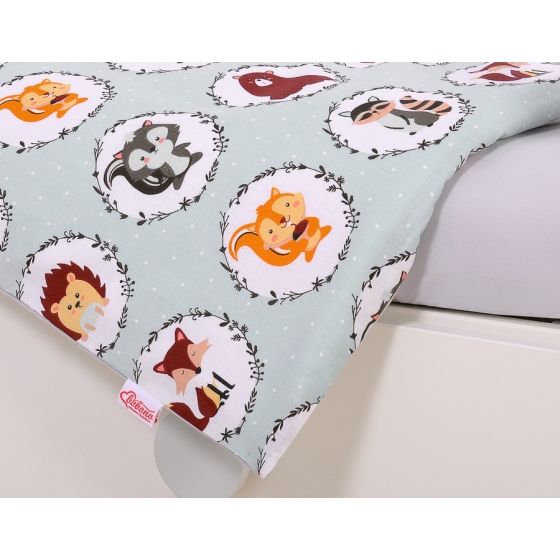 Bedding set 5-pcs bumper cases mosquito-net - mint animals