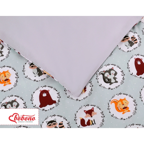 Bedding set 5-pcs bumper cases mosquito-net - mint animals