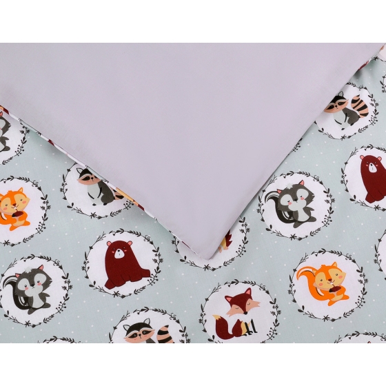 Bedding set 5-pcs bumper cases mosquito-net - mint animals
