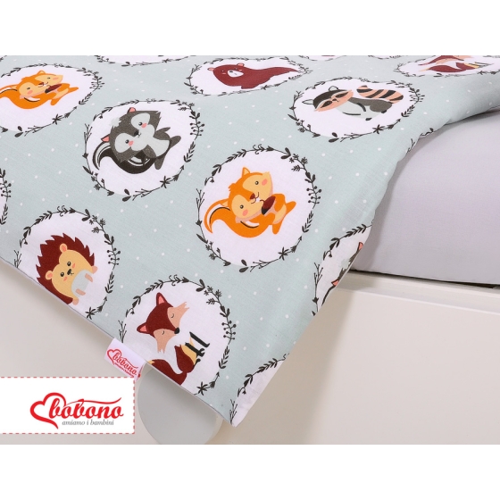 Bedding set 5-pcs bumper cases mosquito-net - mint animals