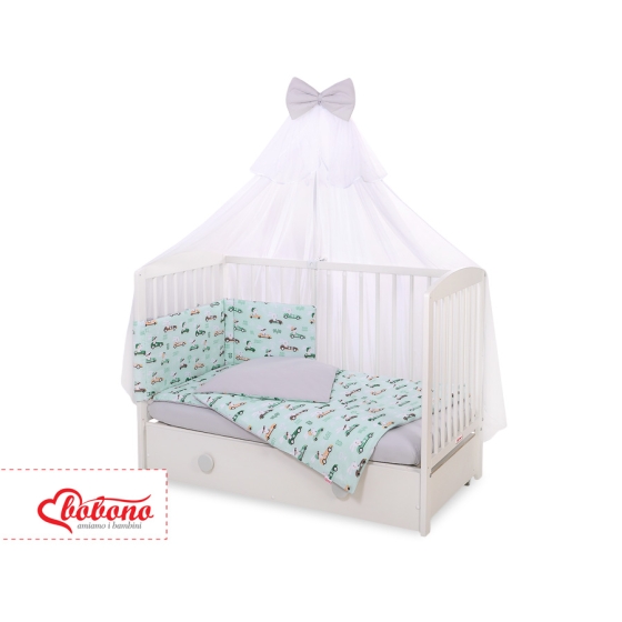 Bedding set 5-pcs bumper cases mosquito-net - mint rabbits