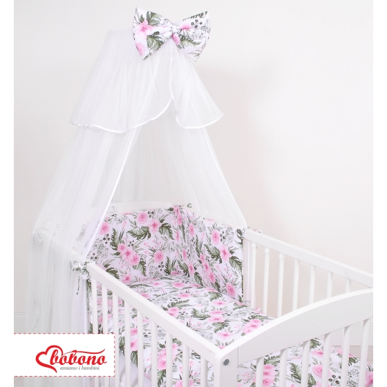 Bedding set 5-pcs bumper cases mosquito-net - peony flower pink