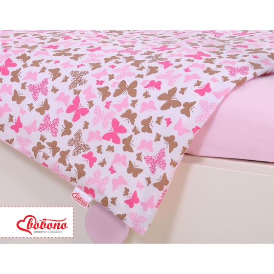 Bedding set 5-pcs bumper cases mosquito-net - pink butterflies