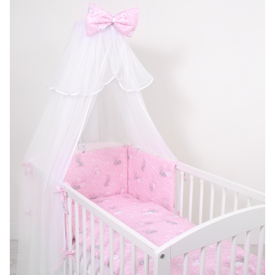 Bedding set 5-pcs bumper cases mosquito-net - pink rabbits