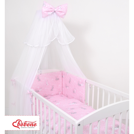 Bedding set 5-pcs bumper cases mosquito-net - pink rabbits