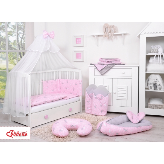 Bedding set 5-pcs bumper cases mosquito-net - pink rabbits